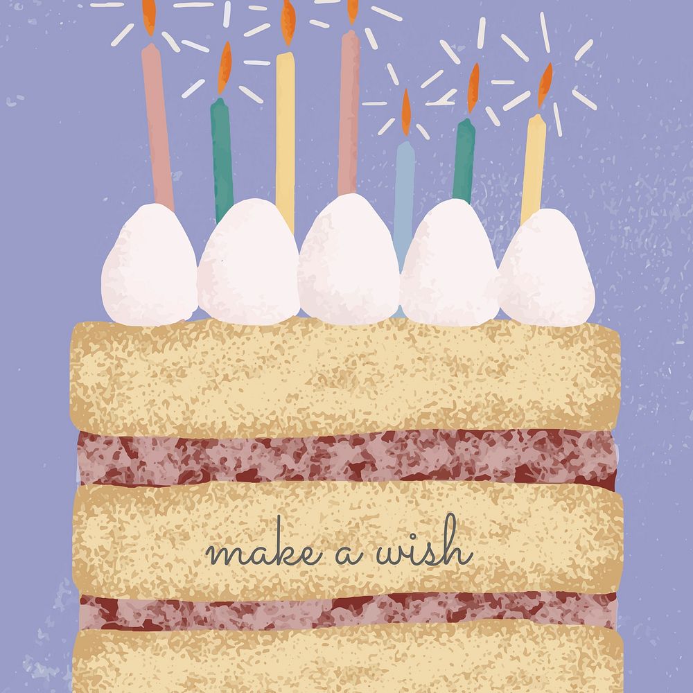 Cute birthday greeting with layered cake illustration for social media wish