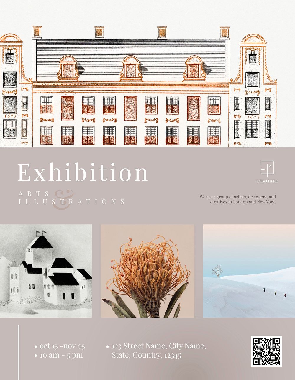 Art exhibition flyer template vector editable design in minimal theme