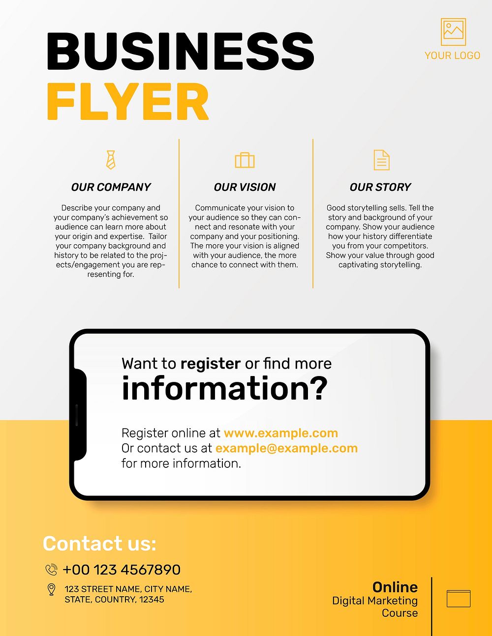 Editable business flyer template vector with mobile screen mockups