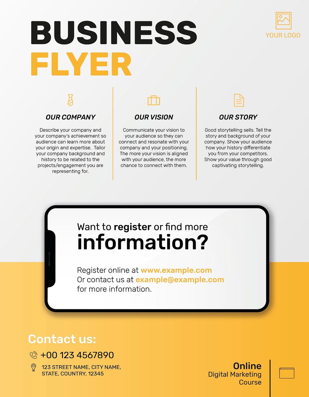 Editable business flyer template psd with mobile screen mockups