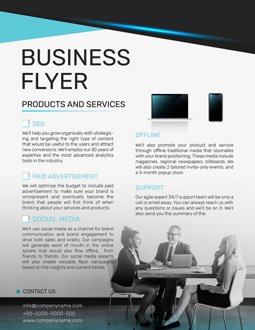 Professional business flyer template vector black modern design