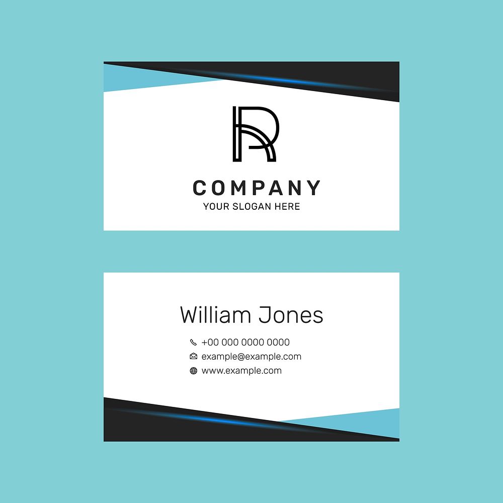 Editable business card template vector in blue modern design set
