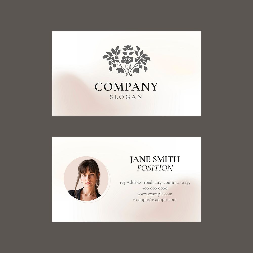 Business card template vector in dark gray for beauty brand in feminine theme 