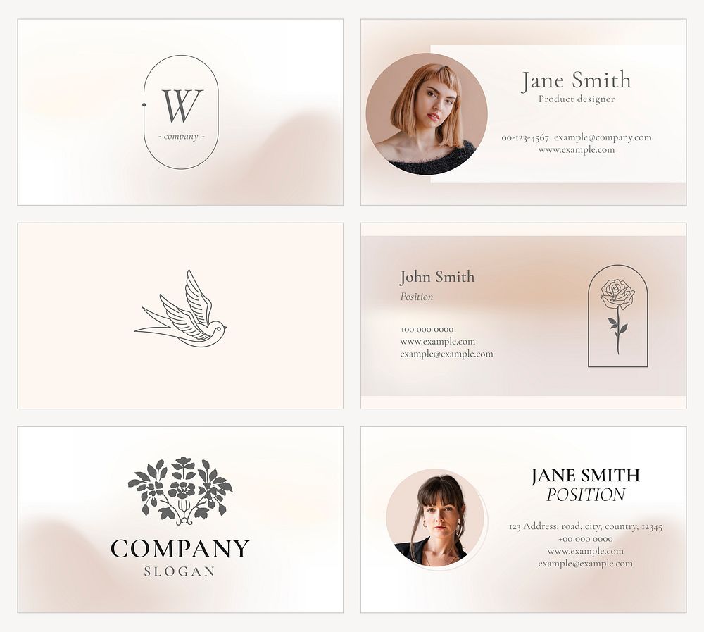 Business card template vector feminine style set