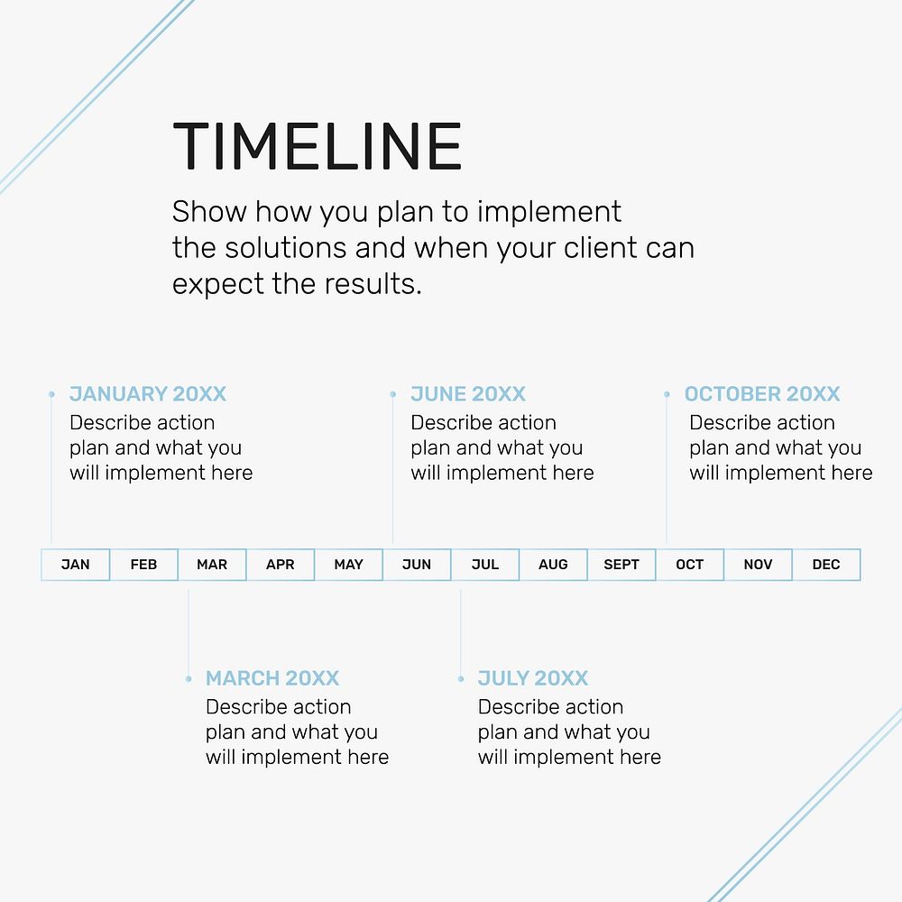 Business company presentation slide template vector with timeline topic social media post