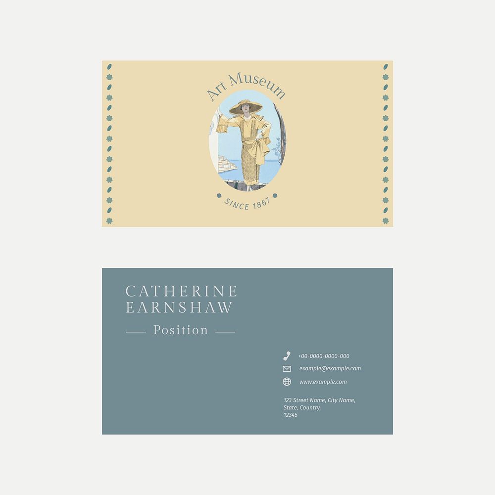 Vintage fashion template vector pastel business card, remix from artworks by George Barbier