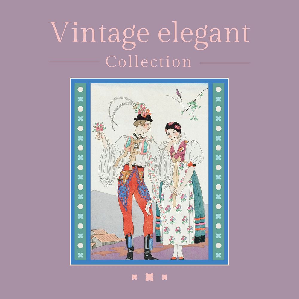 Editable vintage fashion template vector social media, remix from artworks by George Barbier