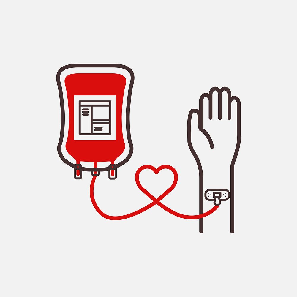 Hand donating blood health charity illustration in minimal line art style