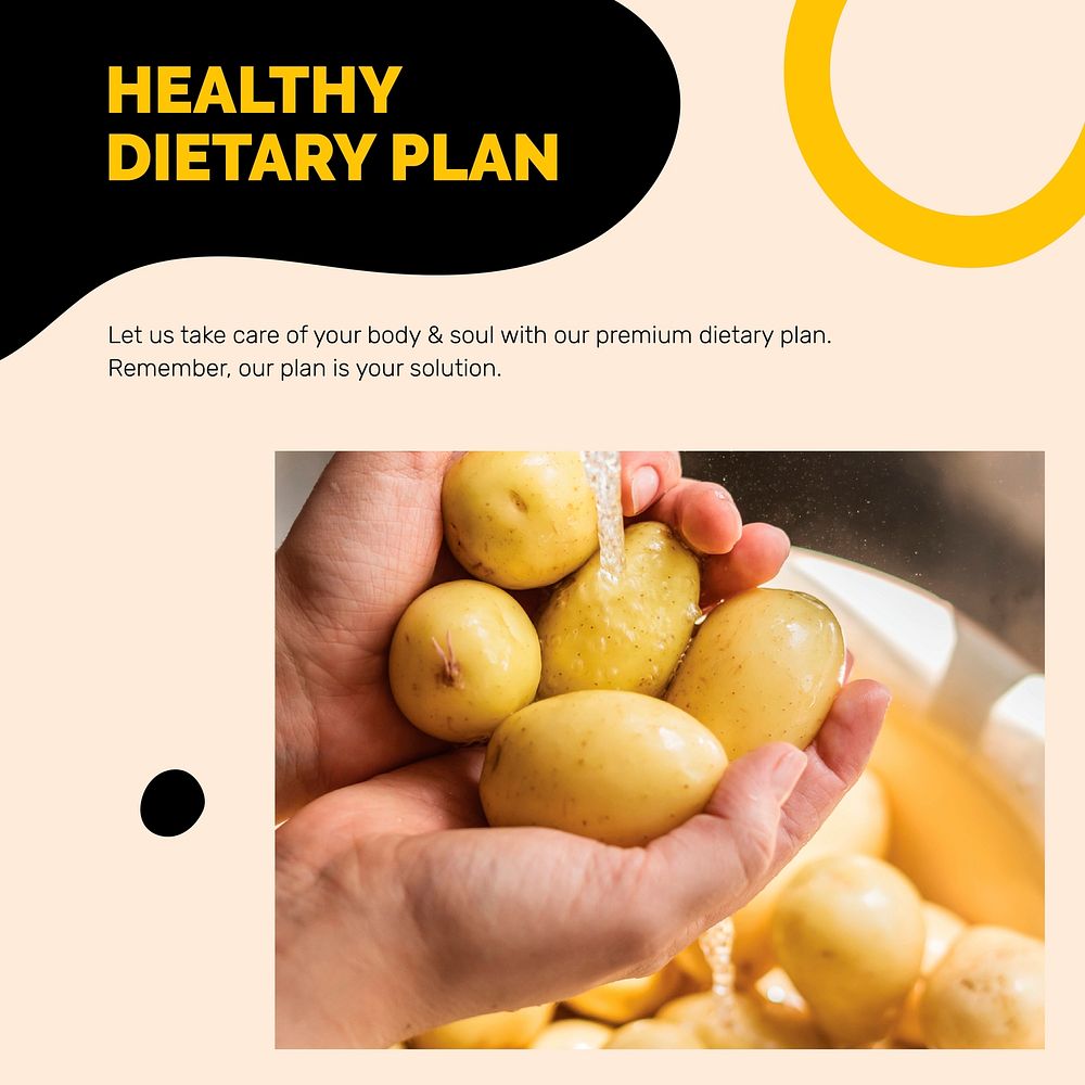 Healthy eating template vector with dietary plan marketing lifestyle social media post in abstract memphis design