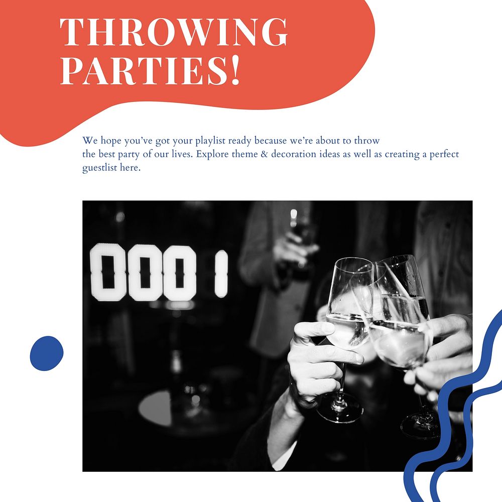 Throwing parties ad template vector event organizing social media post