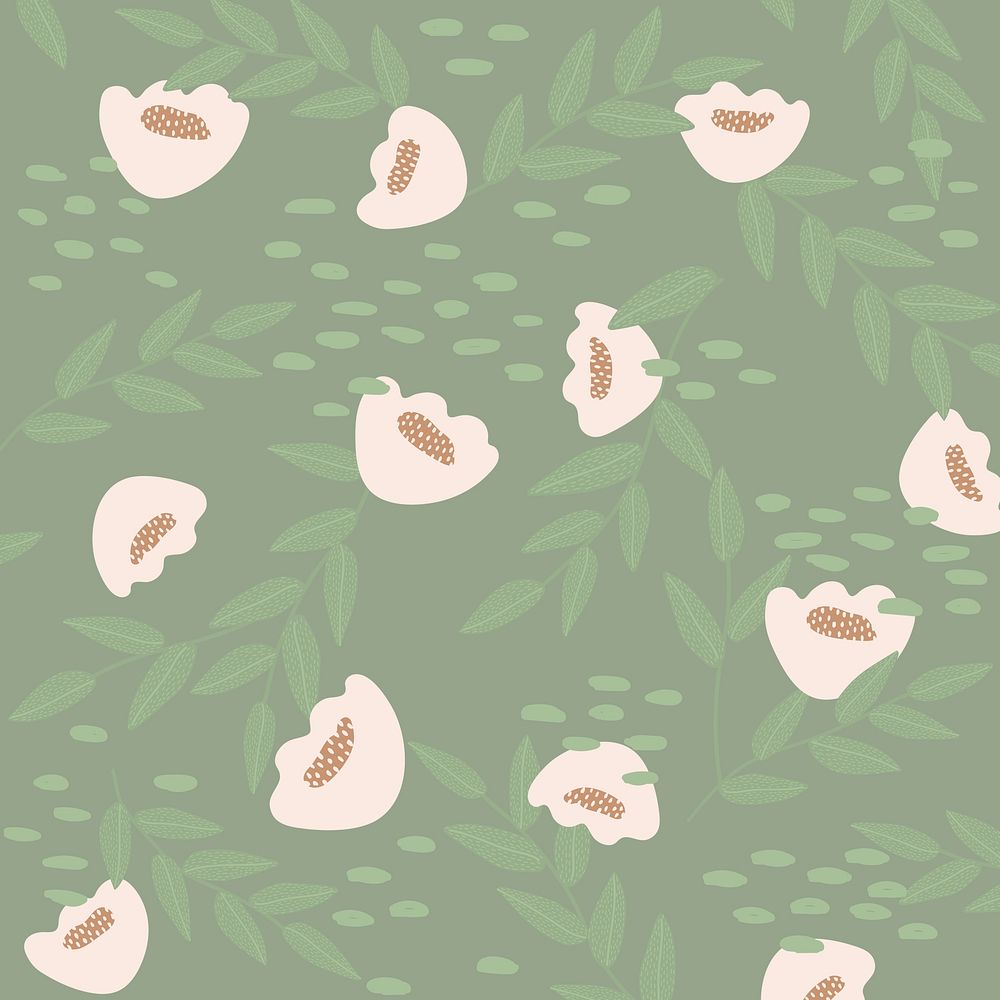 White poppy patterned background in green