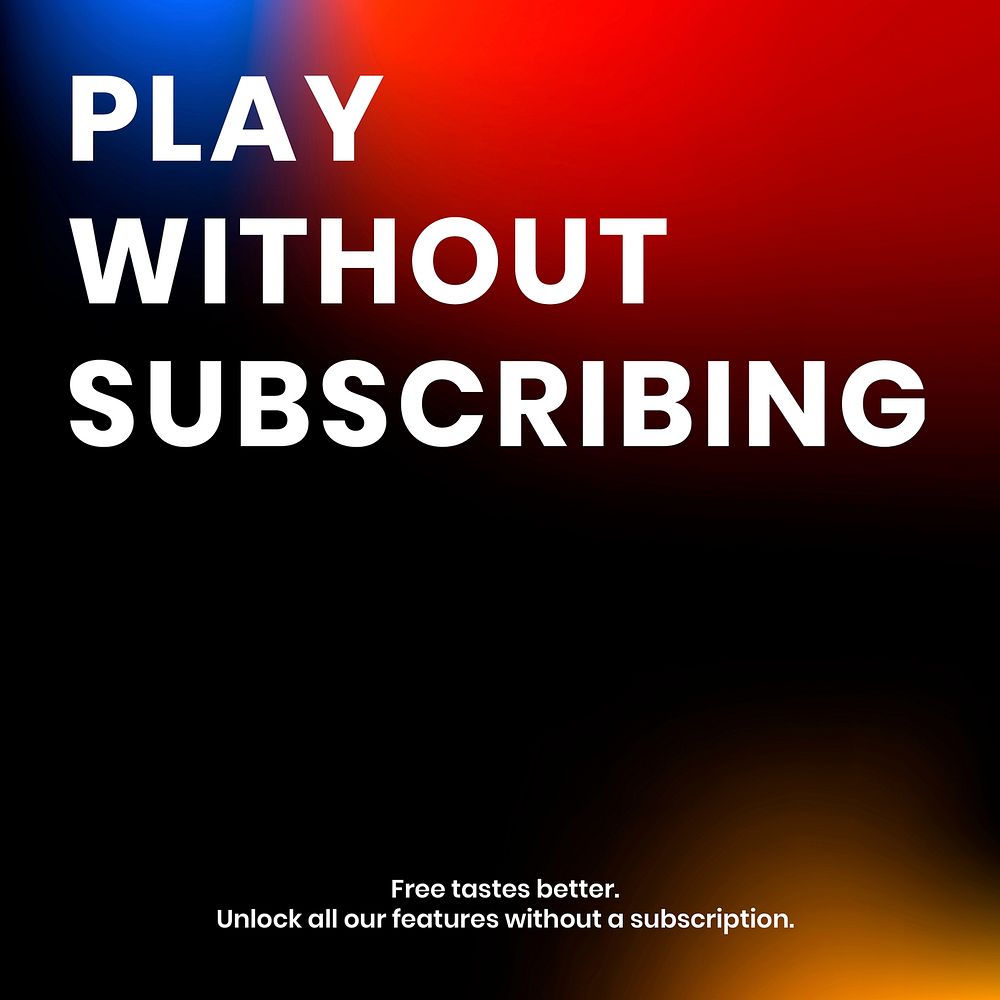 Play without subscribing template vector tech company social media post in modern gradient colors