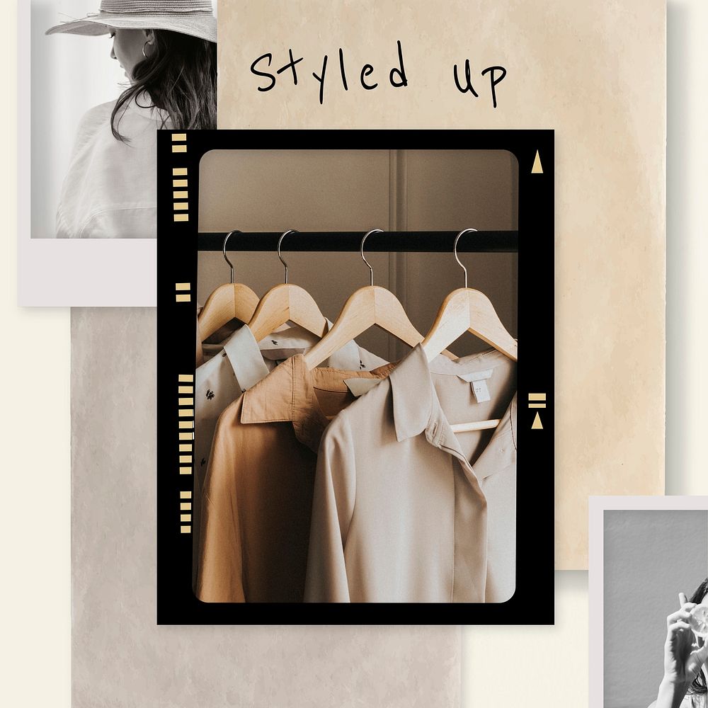 Styled up collage template vector fashion social media post in earth tone