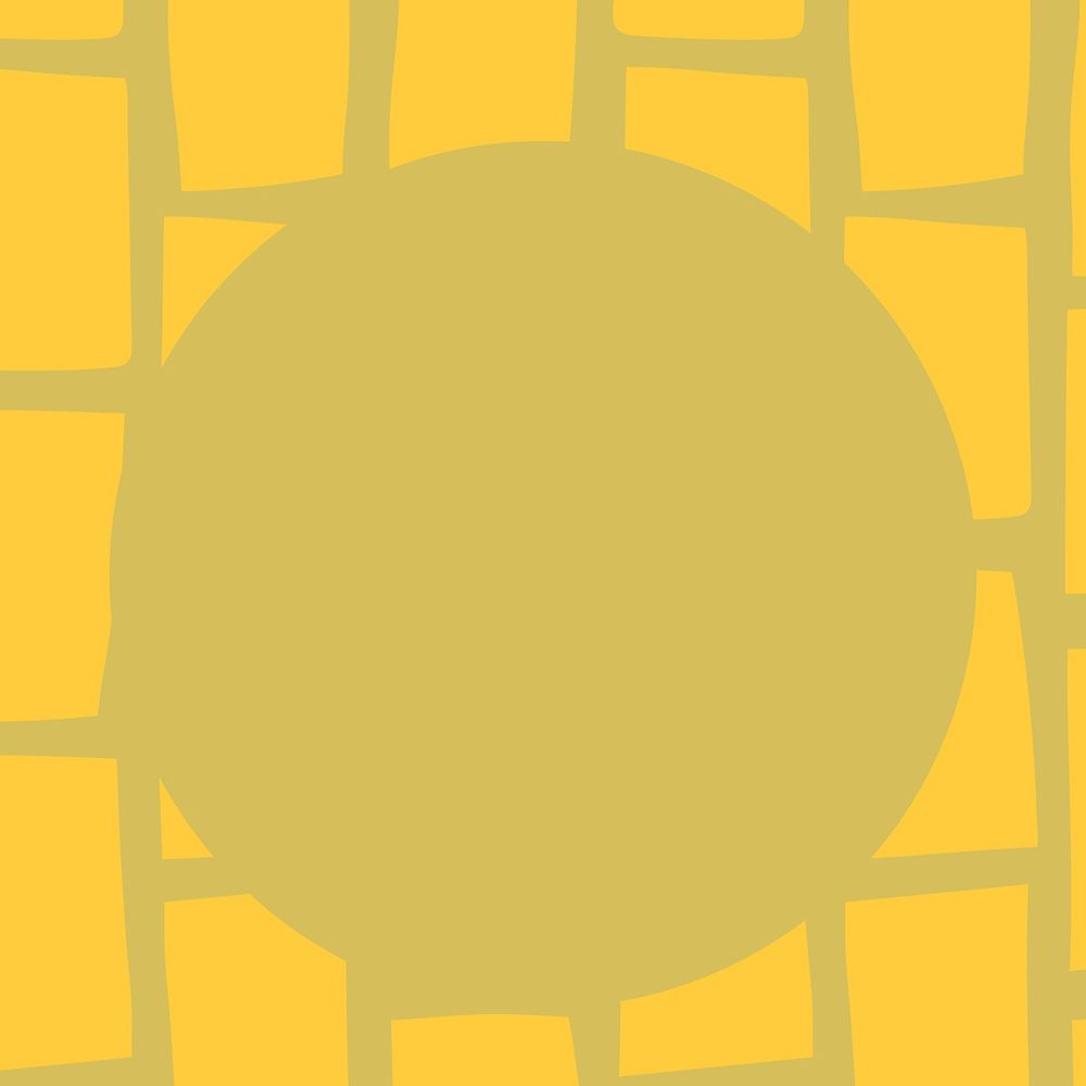 Cute block frame vector in circle shape doodle food pattern