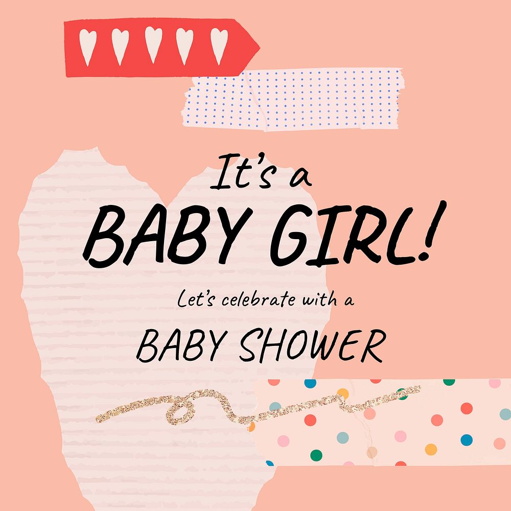 Girl baby shower template, Instagram post vector