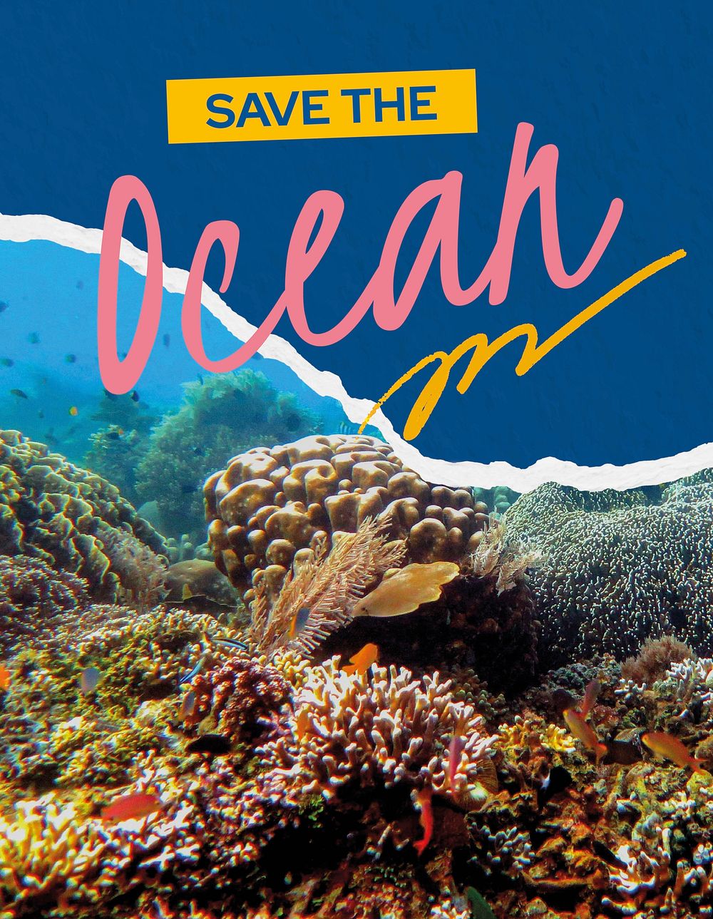 Save ocean  flyer template, environmental campaign vector