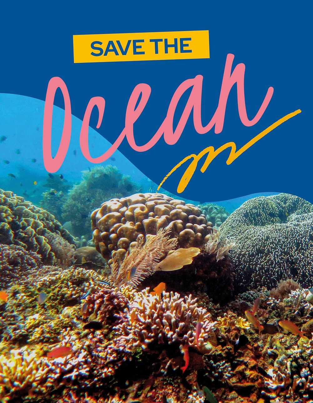 Save ocean flyer template, environmental campaign vector
