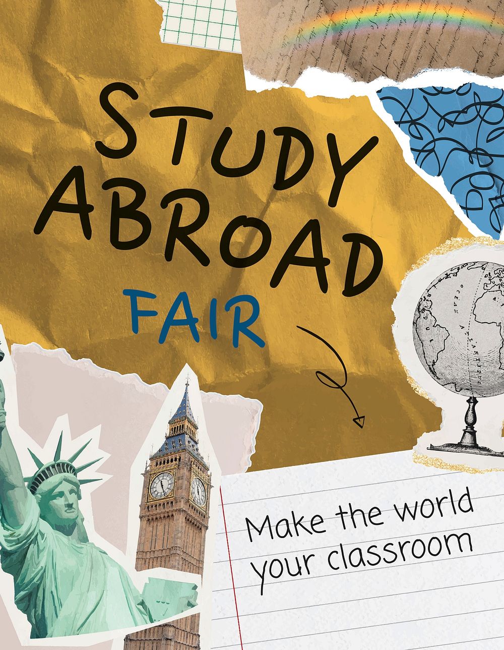 Study abroad flyer template, paper collage design vector