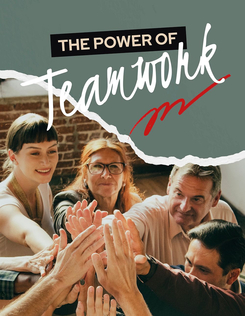 Teamwork flyer template, collaboration photo psd