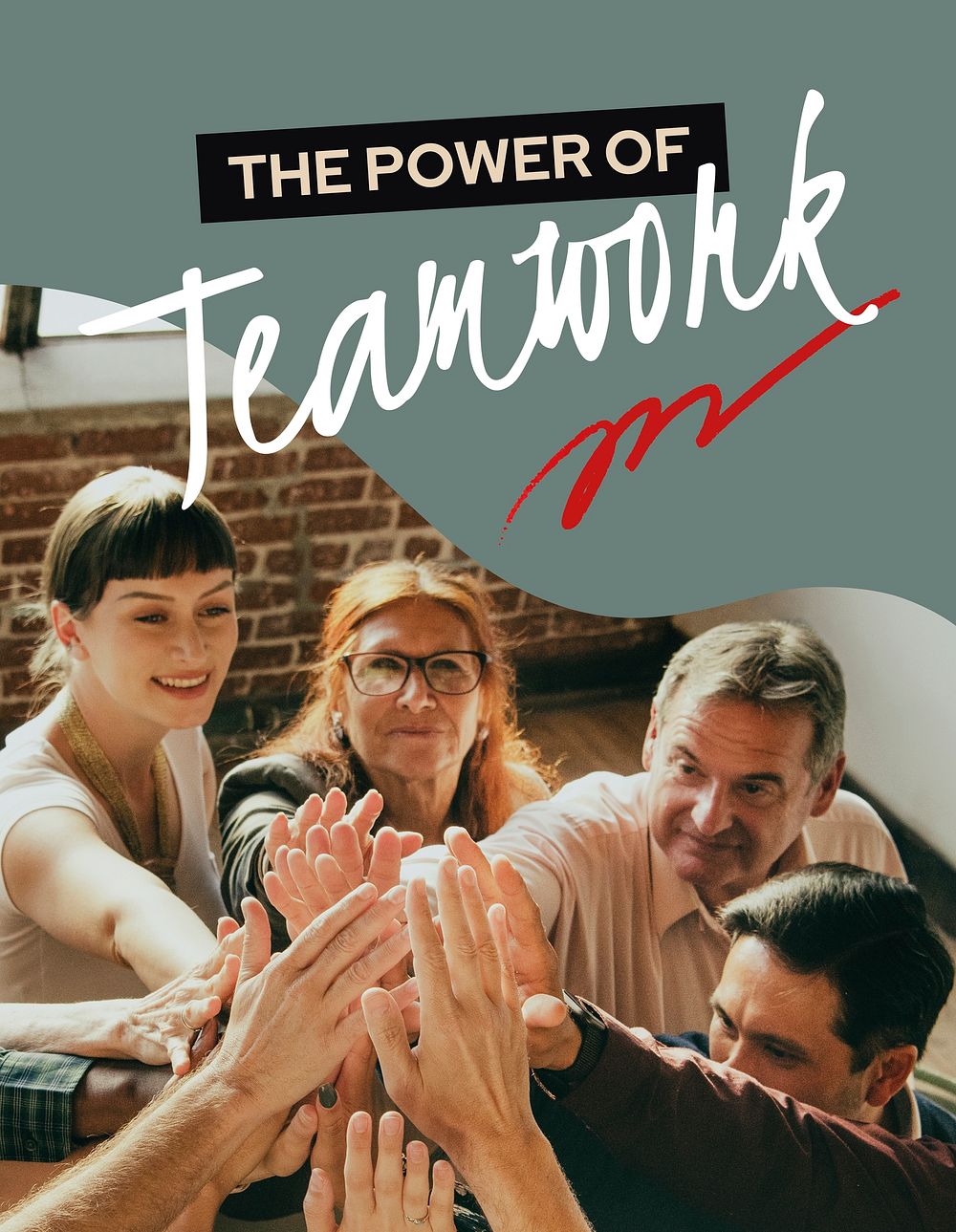 Teamwork flyer template, collaboration photo vector