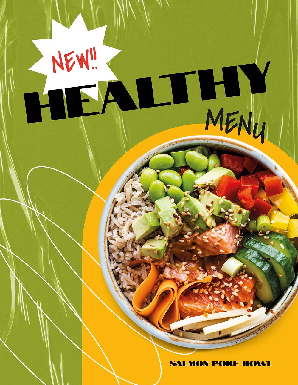 Healthy food flyer template, green & yellow design vector