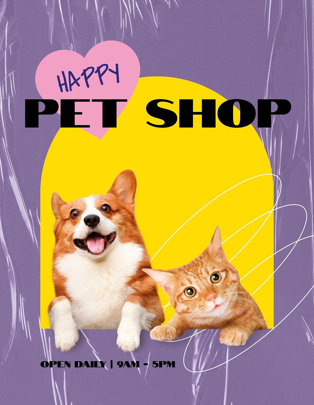 Pet shop flyer template, dog & cat photo vector