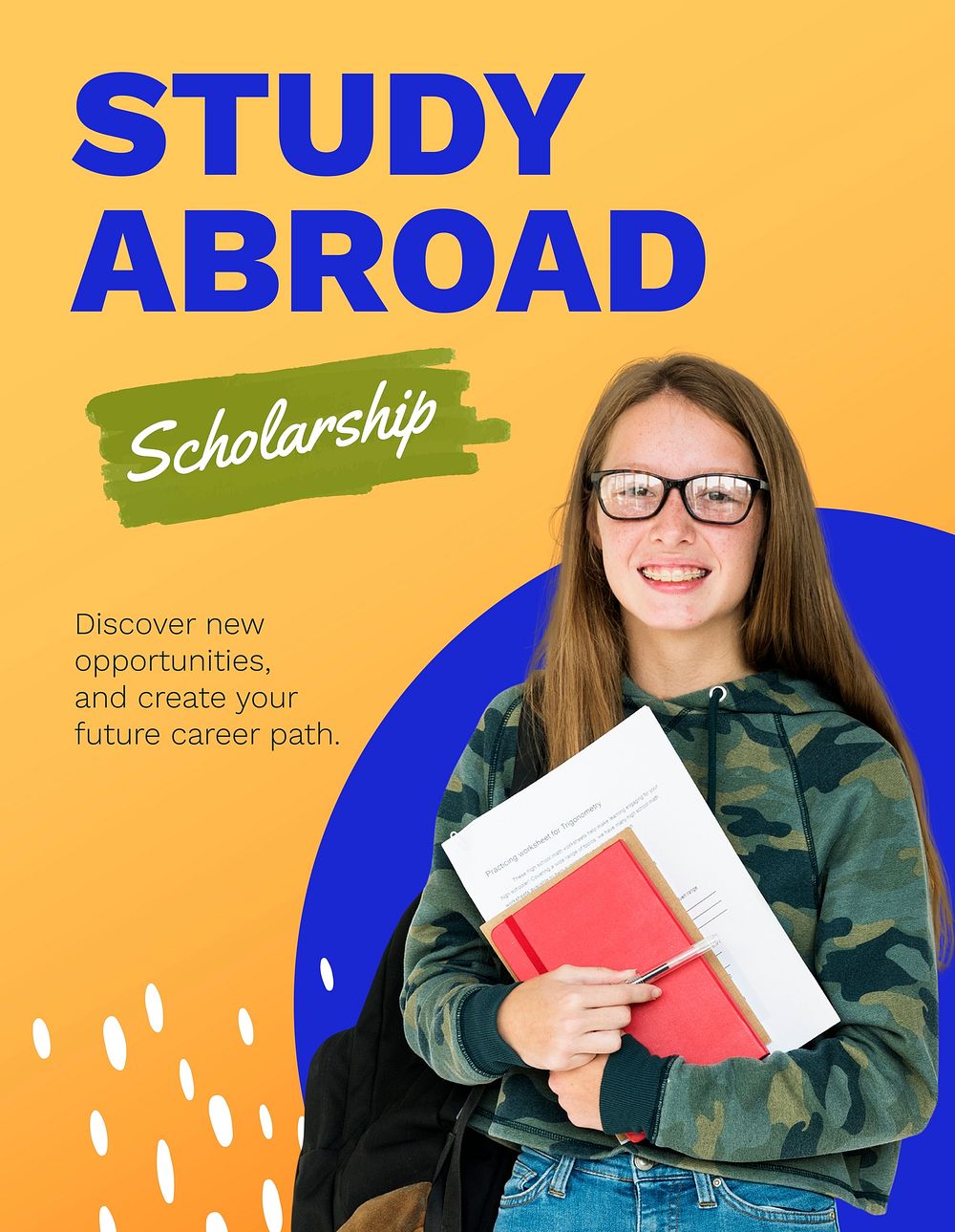 Study abroad flyer template, educational campaign psd