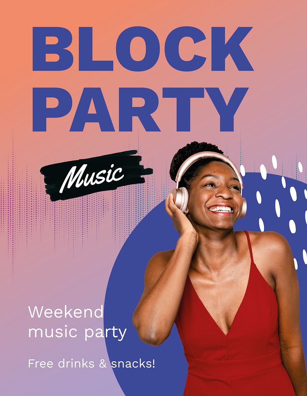 Music party flyer template, African American woman photo psd