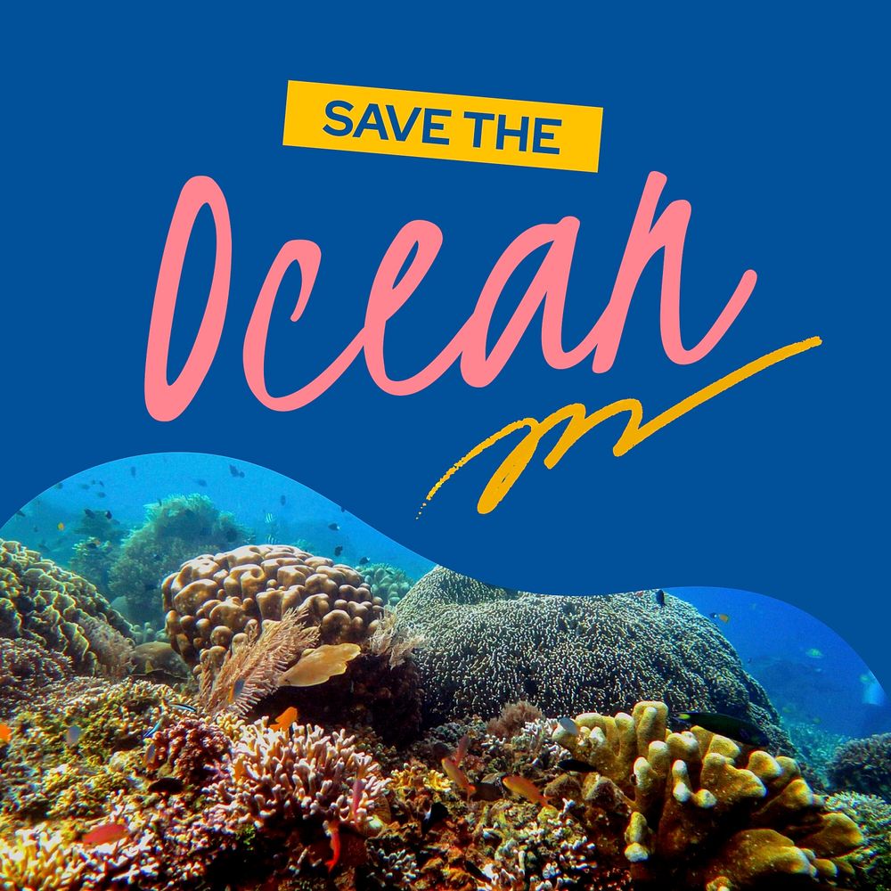Save ocean Instagram post template, environmental campaign vector