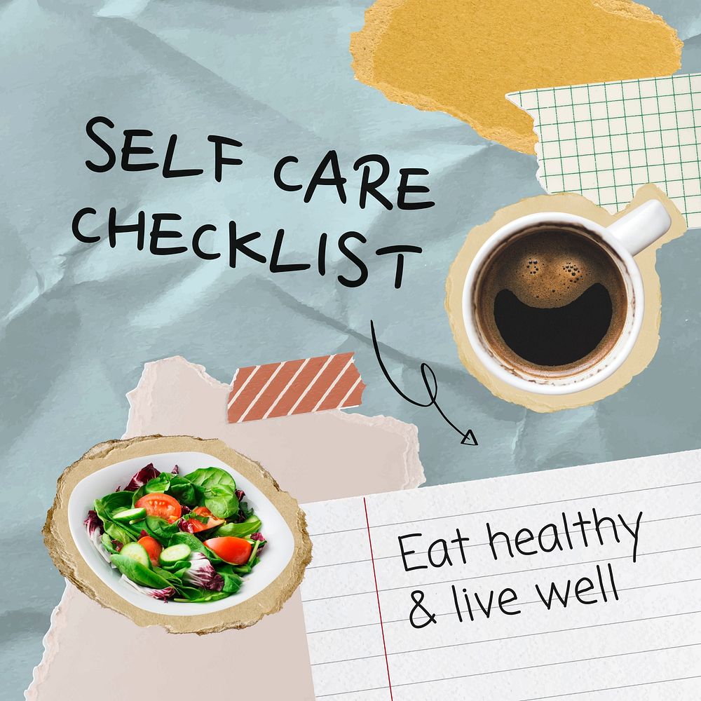 Healthy food Instagram post template, paper collage design vector