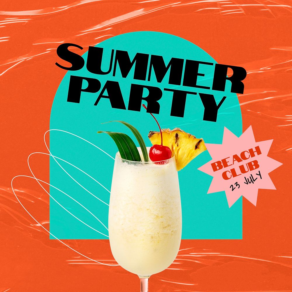 Summer party Instagram post template,  promotion ad vector