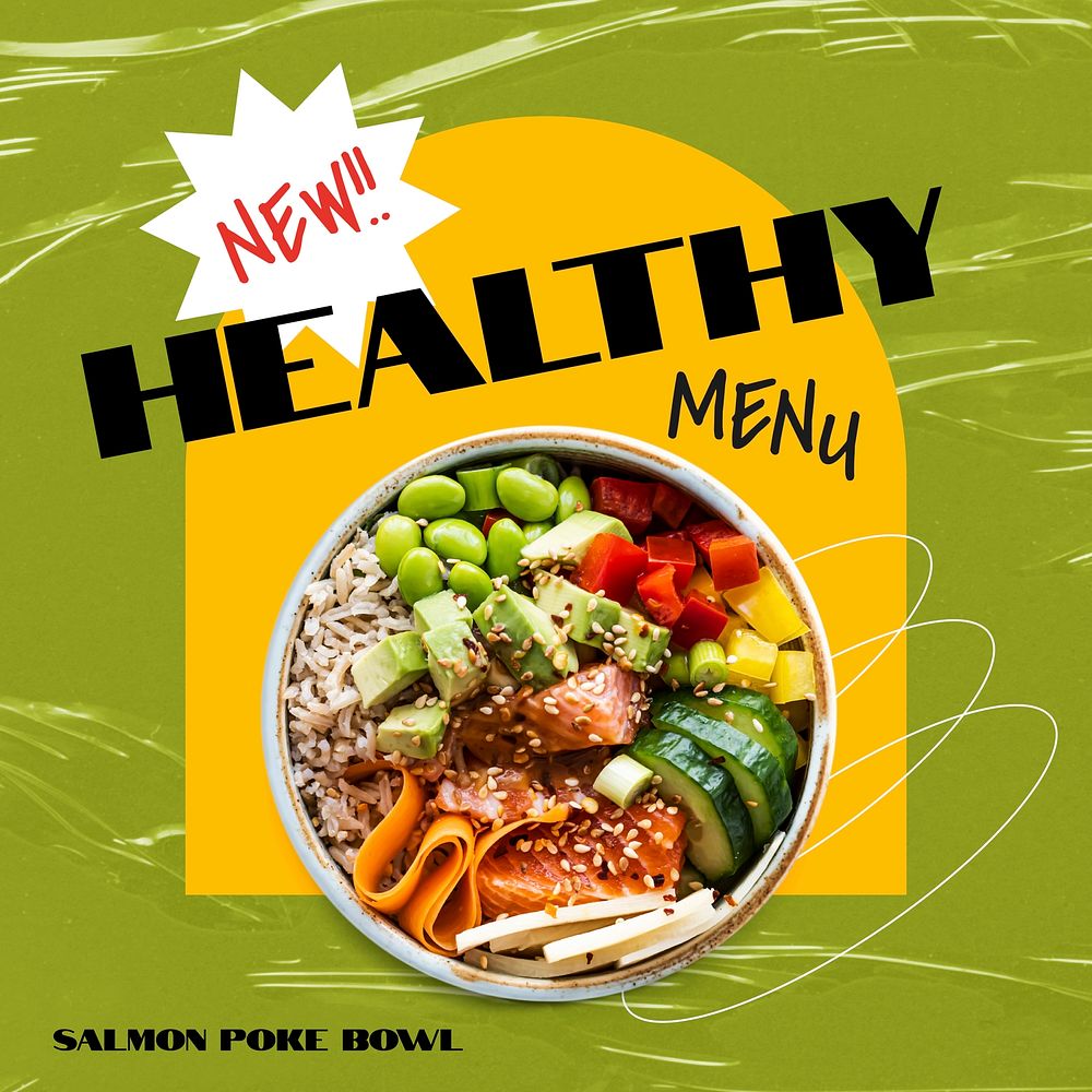 Healthy food Instagram post template, green & yellow design vector