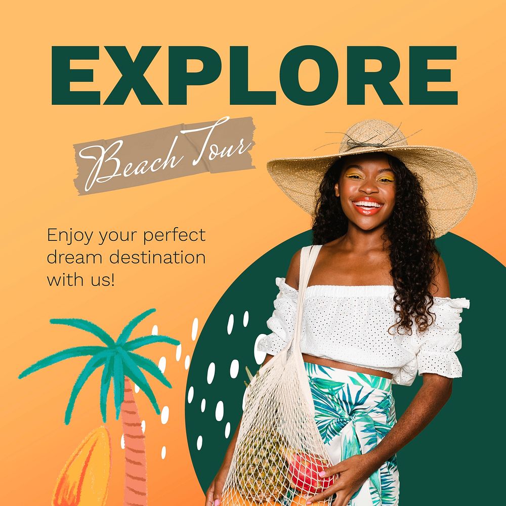 Beach template social media post, promotion ad vector