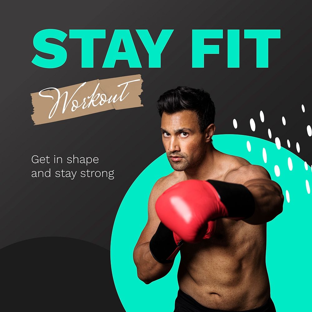 Exercising man template social media post, fitness campaign vector