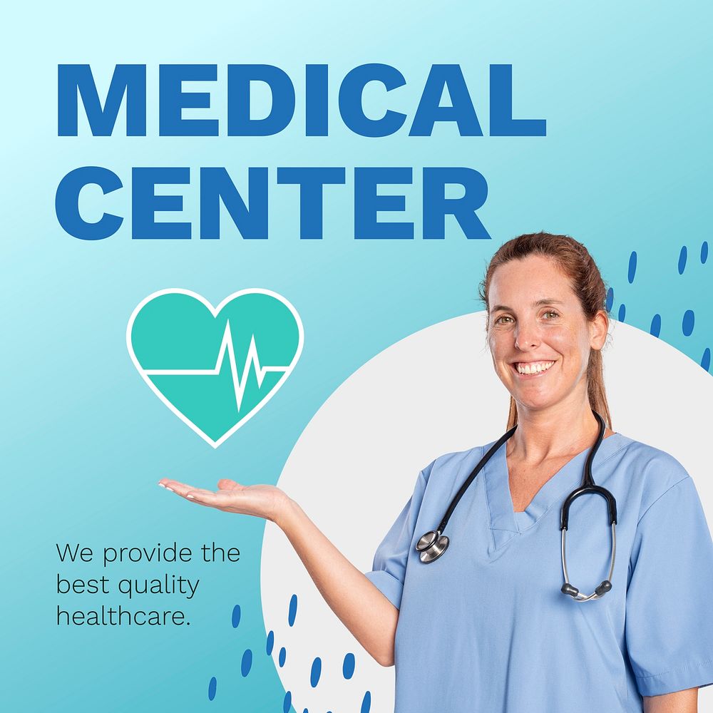 Medical center template social media post, healthcare campaign vector