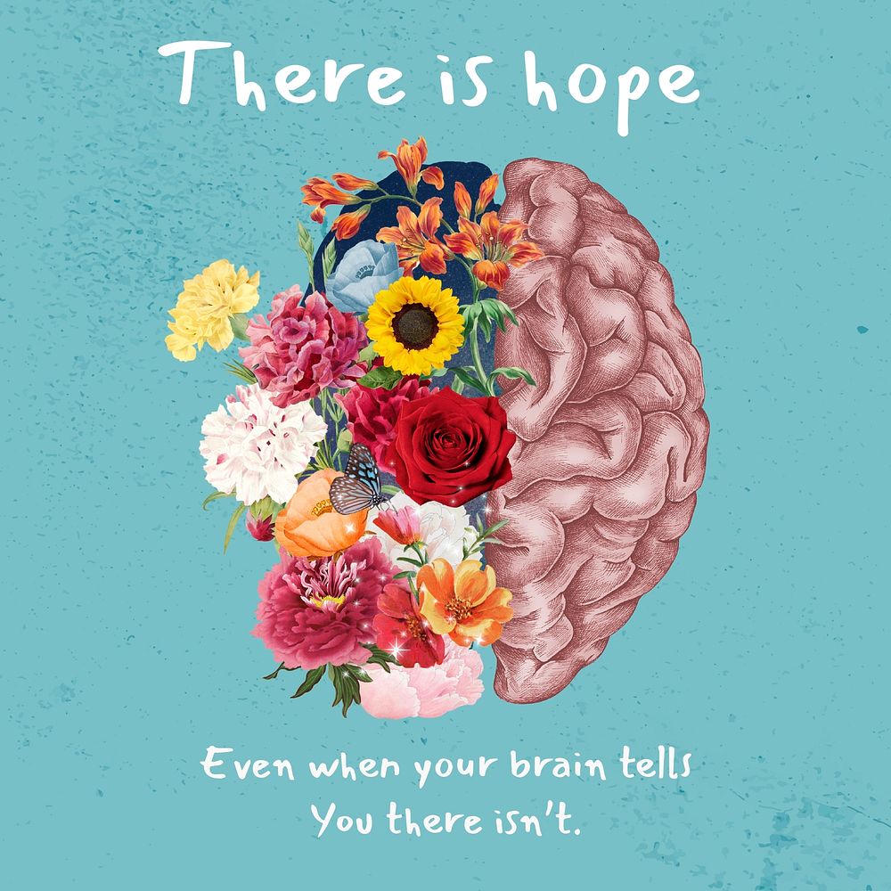 Floral aesthetic Instagram post template, surreal mental health quote vector