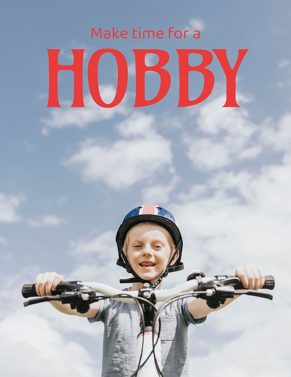 Biking hobby flyer template, kid design vector