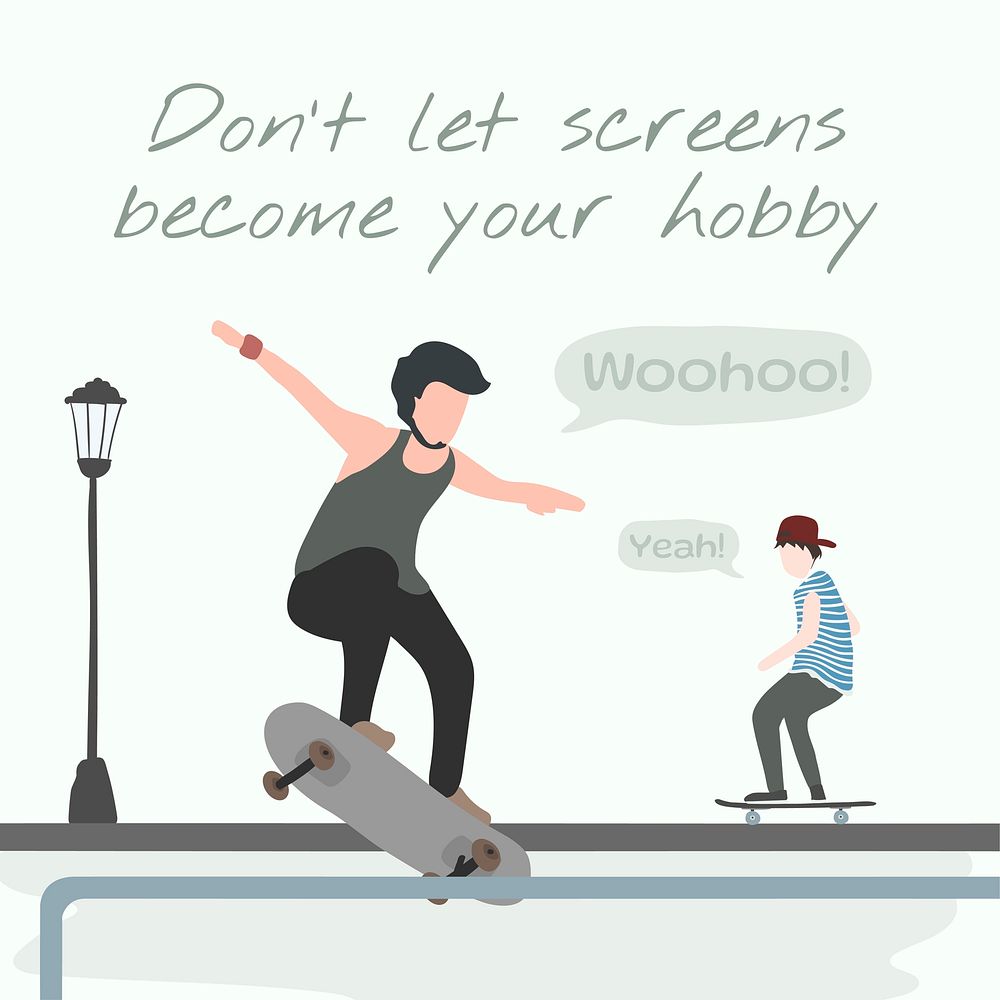 Skateboarder social media template, editable hobby design vector