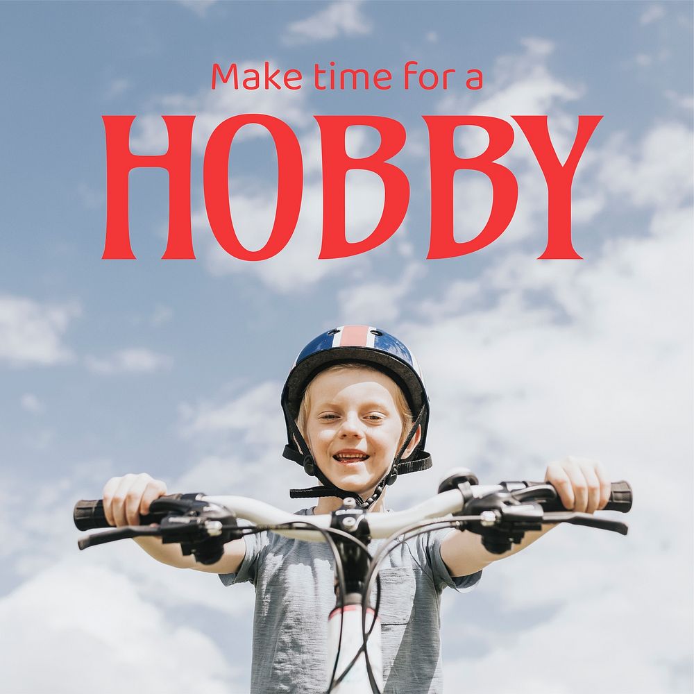 Biking hobby social media template, kid design vector