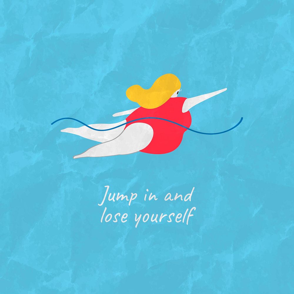 Swimming social media template, inspirational quote design vector