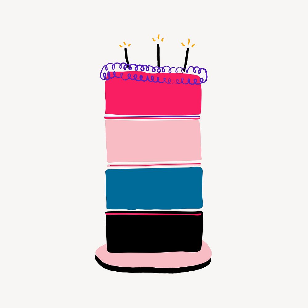 Birthday cake sticker, cute doodle vector
