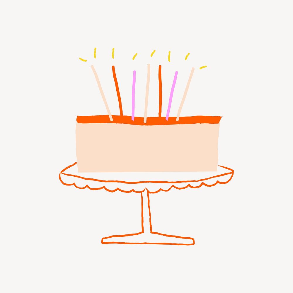 Birthday cake sticker, cute doodle psd