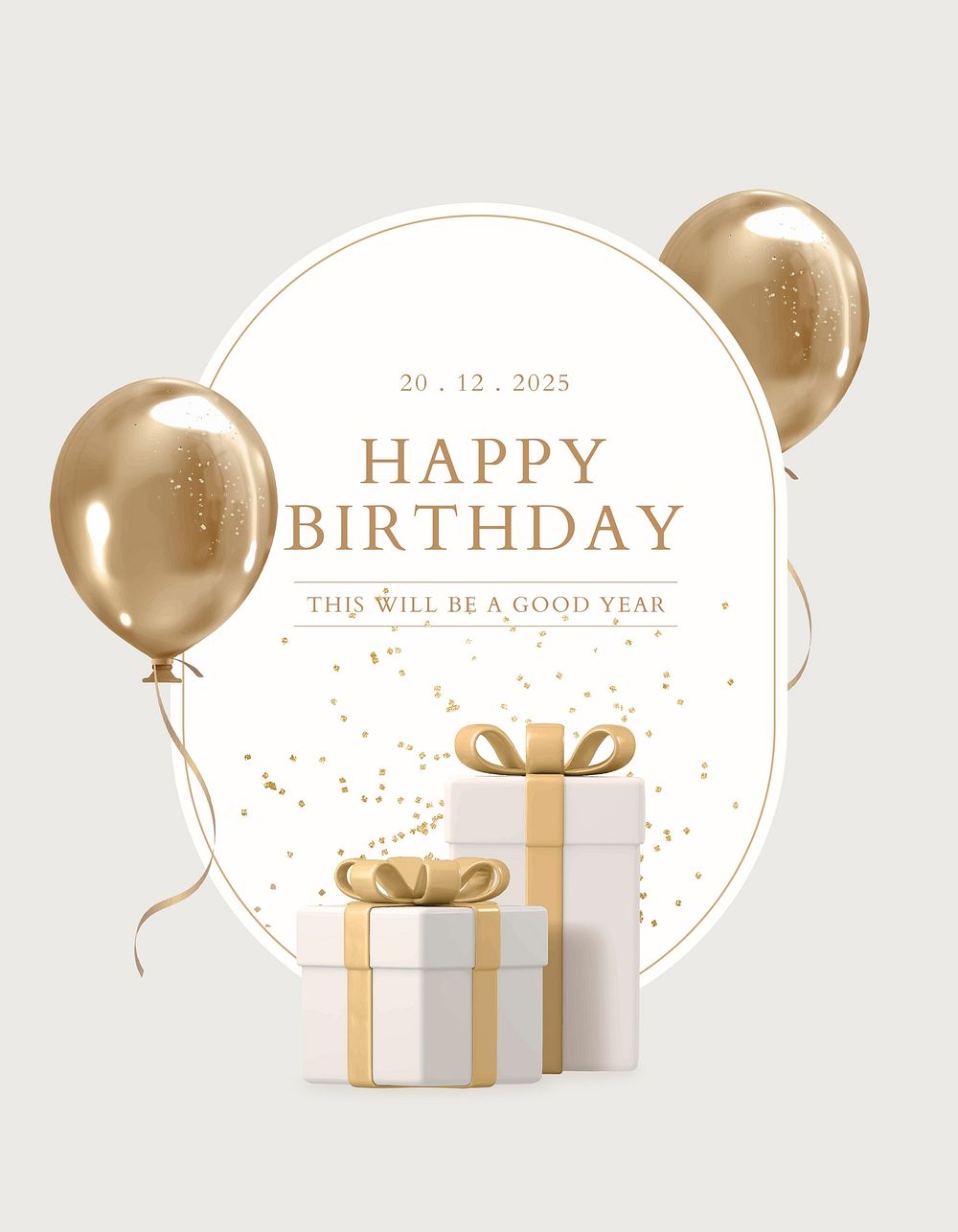 Gold birthday flyer template, 3D rendering aesthetic psd