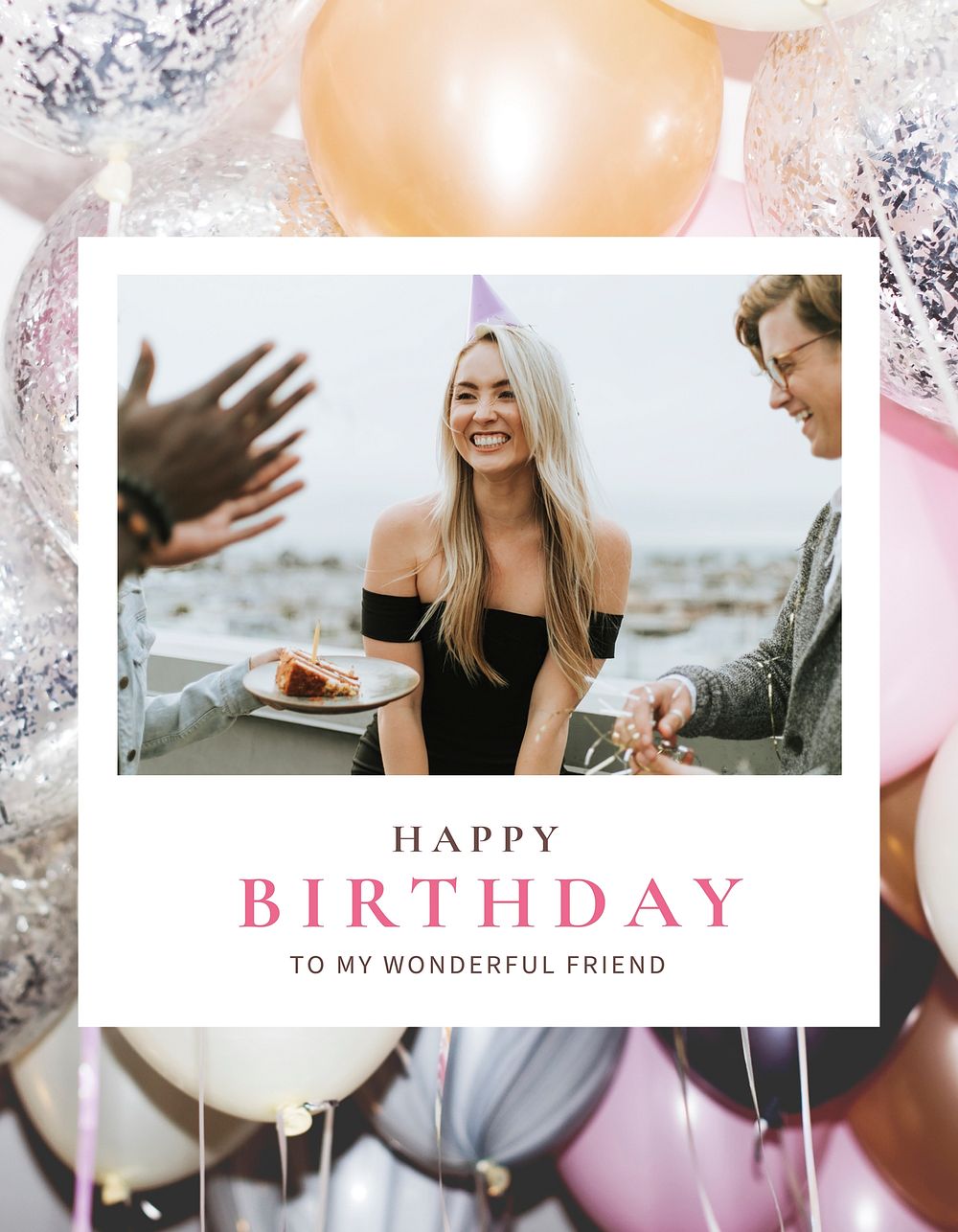 Feminine birthday flyer template, instant photo film frame vector