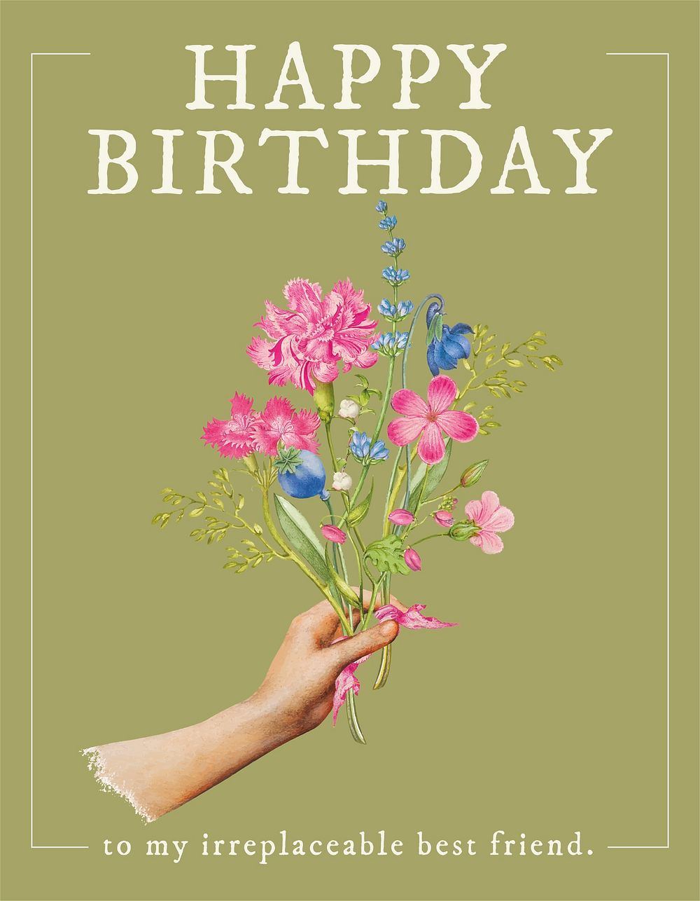 Vintage flower flyer template, birthday greeting card vector