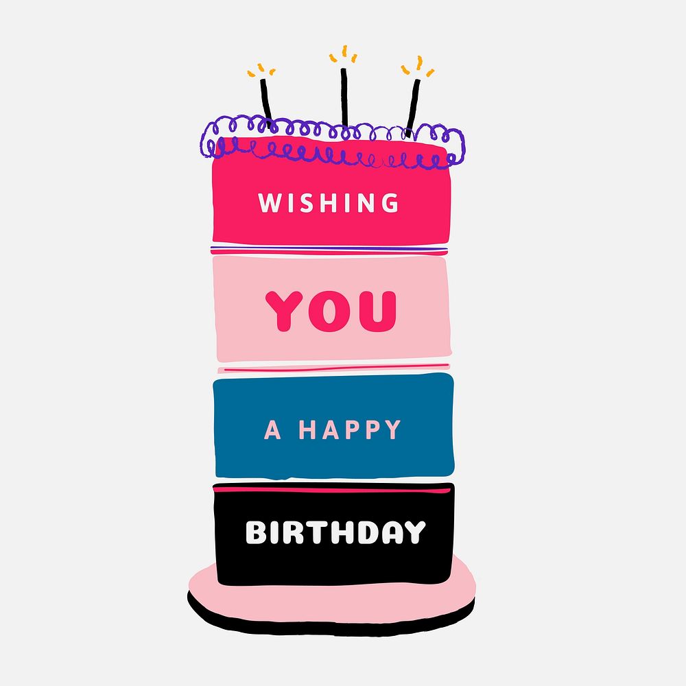 Birthday cake Instagram post template, cute doodle vector