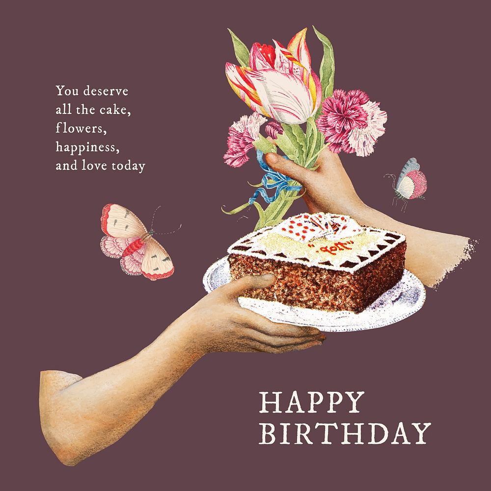 Vintage flower Instagram post template, birthday greeting card vector