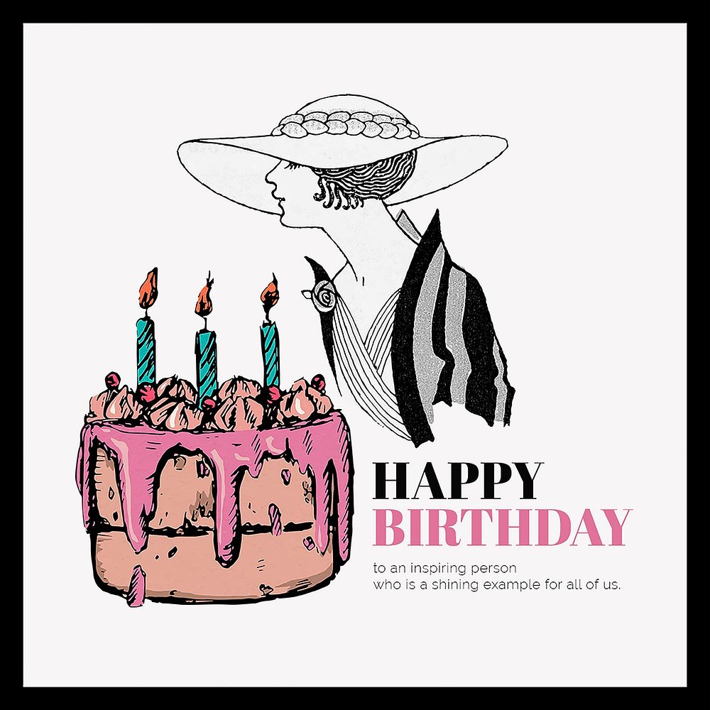 Vintage fashion Instagram post template, birthday greeting card vector