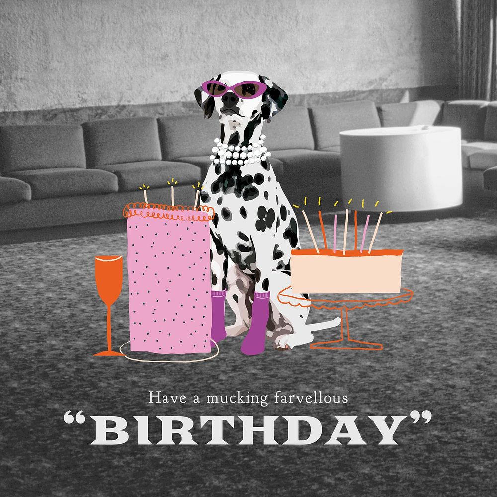 Dog birthday Instagram post template, cute pet photo vector