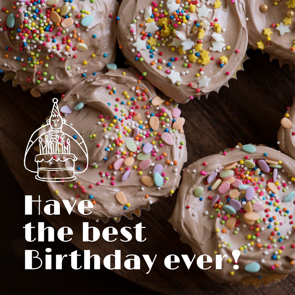 Birthday cupcakes Instagram post template, food photo vector